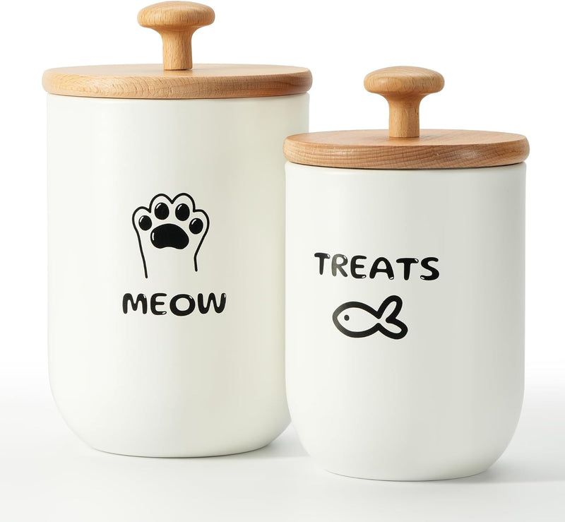 Cat Treat Container with Airtight Lid, Cat Food Oganizer Dry Food, Cat Food Storage Containers, Pet Treats Canister, Cat Treat Jar Set of 2-8.3x4.9 & 7.1x4.3 (W