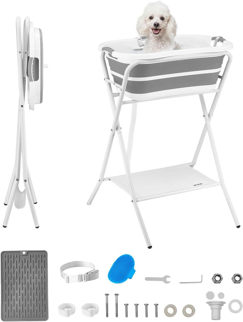 VEVOR Dog Bathtub, Elevated Dog Bath Tub, 2 in 1 Collapsible Pet Bathing Grooming Wash Station, Portable Foldable Space-