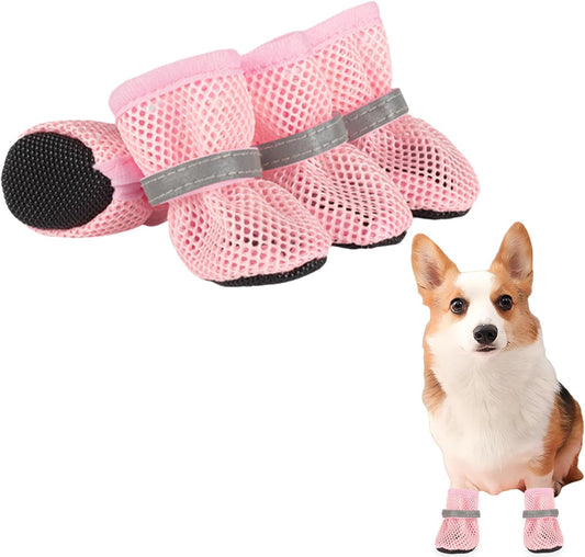 Summer Breathable Dog Shoes for Small Dogs, Breathable Mesh Dog Boots for Summer Hot Pavement, Reflective Adjustable Non