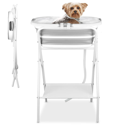 YUEPET Elevated Collapsible Dog Bathtub, Portable Shower Tub with Safety Collar, Foldable Dog Washing Station for Bathing and Grooming for Puppies Medium Dogs Cats Pets