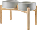 SPUNKYJUNKY Elevated Dog Bowls Ceramic, 8.3'' Dogs Food Water Bowls Raised with Non-Slip Bamboo Stand for Large Sized Br