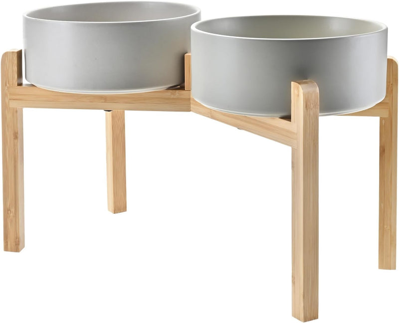 SPUNKYJUNKY Elevated Dog Bowls Ceramic, 8.3'' Dogs Food Water Bowls Raised with Non-Slip Bamboo Stand for Large Sized Br