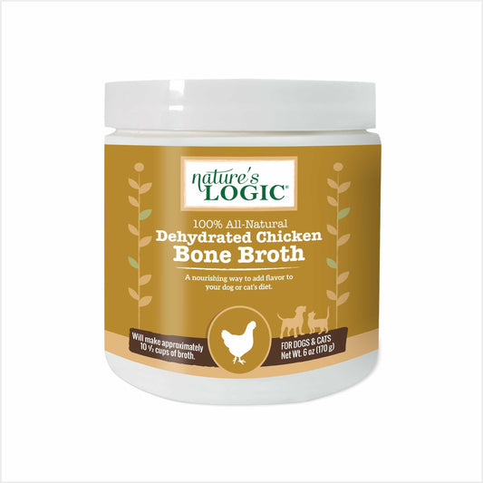Nature's Logic Dehydrated Bone Broth Powder - 100% Natural Dog & Cat Topper - Rich in Glucosamine & Chondroitin - Boosts Immune System - Gluten-Free, No Synthetic Ingredients - Chicken, 6oz