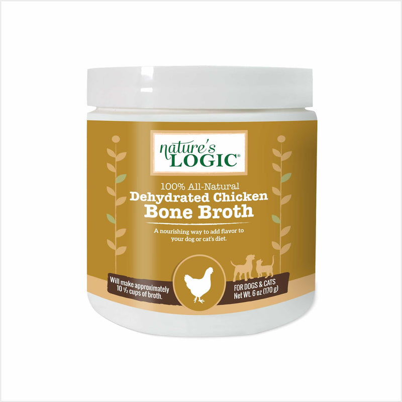Nature's Logic Dehydrated Bone Broth Powder - 100% Natural Dog & Cat Topper - Rich in Glucosamine & Chondroitin - Boosts Immune System - Gluten-Free, No Synthetic Ingredients - Chicken, 6oz