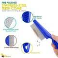 3 Pack Dog Grooming Comb, Flea Lice Pet Combs, Stainless Steel Cat Combs with Rounded Teeth, Double Sided Professional T