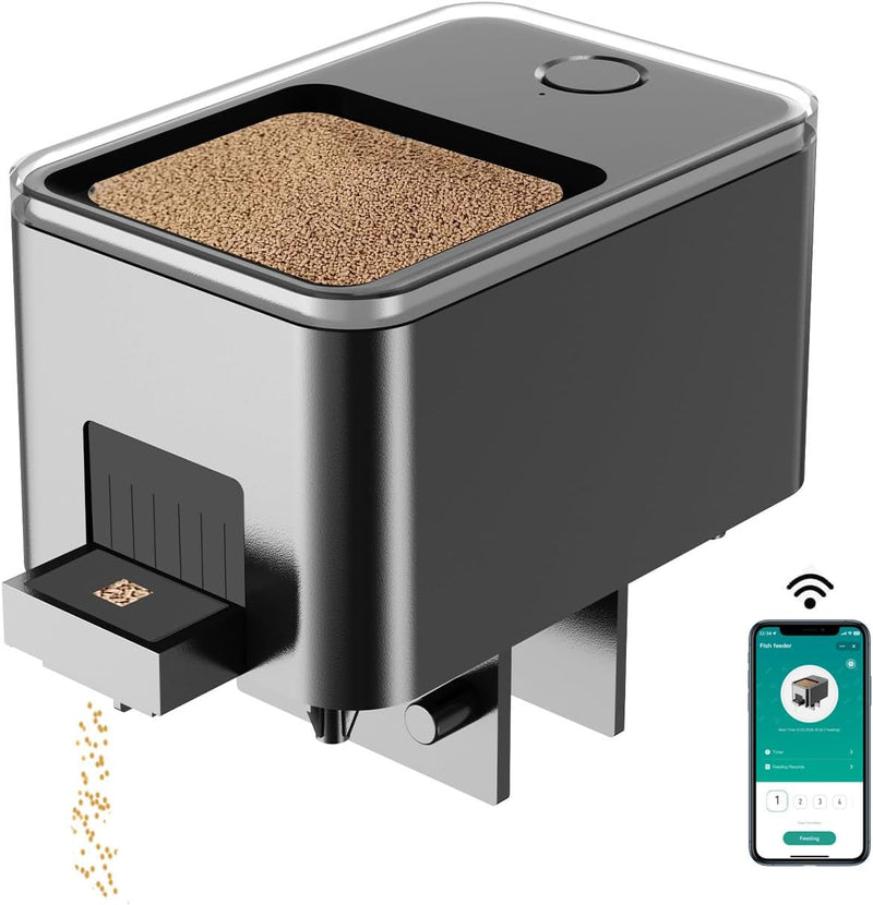 WiFi Fish Feeder for Aquarium Automatic Fish Feeder Automatic Dispenser, App Set Timer, Remote Control, USB Power, Suita