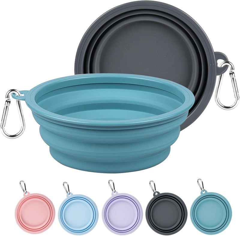 Kytely Collapsible Dog Bowls Medium, 2Pack Foldable Dog Travel Bowl, Portable Pet Water Food Bowl with Clasp, Pet Cat Fe