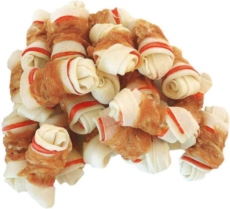 Chicken Wrapped Rawhide Bones, 2.5 Inch Mini Knots Dog Treats, High Protein 65% Puppy Chews and Satisfying Rewards for A