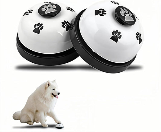 Pet Training Bell for Dogs and Cats, 2 Pack, White, Metal, Paw Print, Non-Slip Base, Loud Clear Ring, No Battery Require