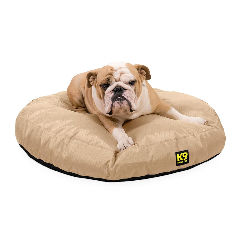K9 Ballistics Tough Round Nesting Pillow Dog Bed - Removable Cover, Washable, Durable & Water Resistant Indoor/Outdoor Bed - Medium, Tan