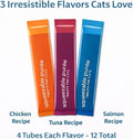 Lickable Squeezable Cat Treats Grain Free Puree Variety Pack 12 Tubes Total Chicken Tuna Salmon Creamy Wet Treats for Picky Eaters Kittens Adults High Protein High Moisture Food Topper Bonding Snack