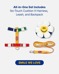 PETHROOM × Wiggle Wiggle Smile We Love Dog Backpack Harness with Leash – Cute Flower-Shaped Mini Backpack, No-Pull Adjustable Harness for Small Medium Dogs, Ideal for Travel, Camping & Hiking (Large)