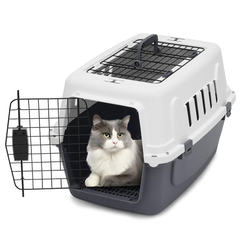 MIRAMINGLE 22 Inch Hard-Sided Plastic Dog Carrier 2 Door Travel Crate for Small Dogs Cats up to 22 lbs, Durable Handle, Security Lock Design, Gray