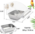 Hypeety Transparent Bird Feeder No Mess Parakeet Feeder for Cage Clear Bird Cage Feeders with Anti-Slip Perch Stainless Steel Food Bowl for Parakeets Parrots Budgies Lovebirds Cockatiels Conures