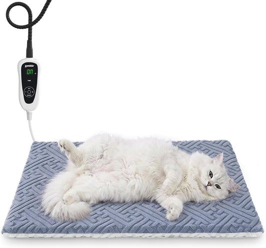 ZOMISIA Cat Heating Pad - 11 Adjustable Temperature and 25 Timer Options, Heated Cat Bed Indoor with Chew-Resistant Cord for Small Dogs, 18x18 Inch