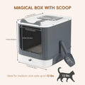 Foldable Enclosed Cat Litter Box with Lid, for Kitten to Medium, Gray-White