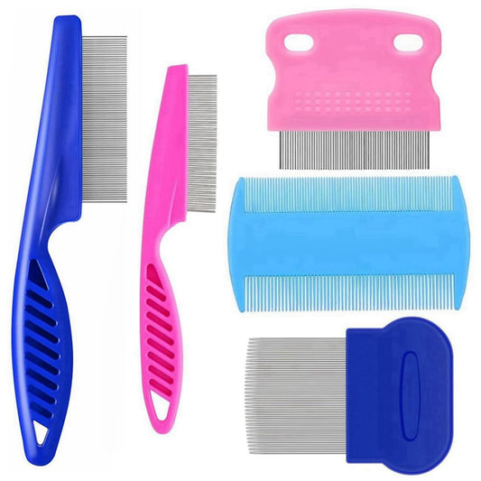 5 Pack Flea Lice Comb,Stainless Steel Dog Cat Grooming Combs with Rounded Teeth,Double Sided Professional Pet Tear Stain Remover,Dematting Tool for Small, Ideal for all pet