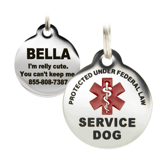 Engraved Service Dog Personalized with 4 Lines of Custom Engraved ID Stainless Steel Enameled