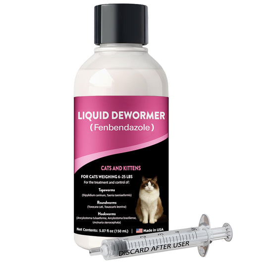 Liquid Dewormer for Cats & Kittens, Fenbendazole Cat Dewormer for Tapeworms, Roundworms, Hookworms & Lungworms, Chicken & Honey Flavor Oral Wormer, Easy Daily Dose, 150 mL