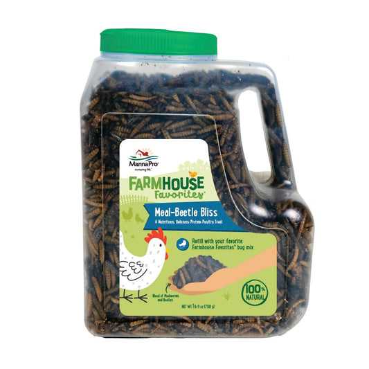 Manna Pro Farmhouse Favorites Beetle Bliss Poultry Treat – Blend of Mealworms and Beetles – All Natural Treat for Chickens, Ducks, Geese, Turkeys, & Guinea Fowl – 45% Protein – 25oz