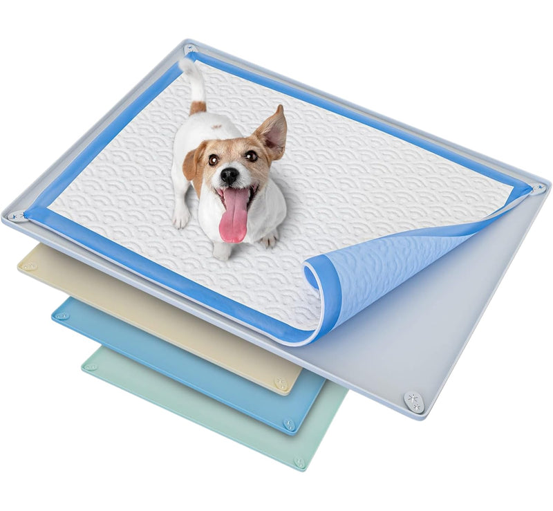 TidyFriend Pee Pad Holder Tray 30 x 23 Inches, Silicone Dog Potty Tray, Easy to Clean No Spill Dog Potty Training Pad Holder (Light Grey)