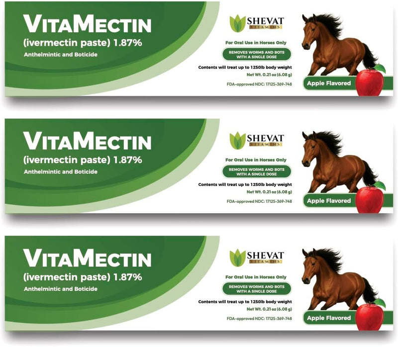 Horse Paste 1.87%, Apple Flavored – 6.08g Oral Gel Syringes (3-Pack) – Adjustable Dosing – for Equine Use Only