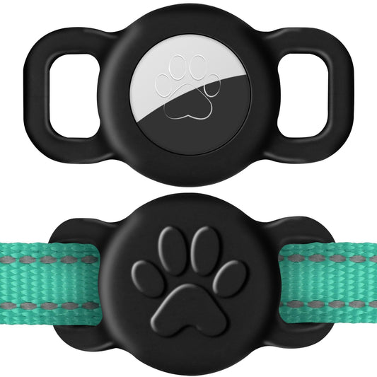 Dynmeow Dog Cat Collar Holder Compatible with Airtag, Anti-Lost Silcione Holder for 3/8 and 5/8 Inch Wide Collars, Black, S(1 Pack)