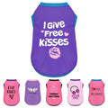 Color-Blocked Dog Tank Top with Playful Heat Transfer Designs – Lightweight Polyester Shirt for Small,MediumDogs, Perfect for Casual Outings.I Give Free Kisses Deep Purple M