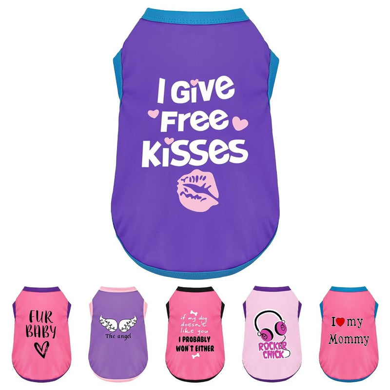 Color-Blocked Dog Tank Top with Playful Heat Transfer Designs – Lightweight Polyester Shirt for Small,MediumDogs, Perfect for Casual Outings.I Give Free Kisses Deep Purple M