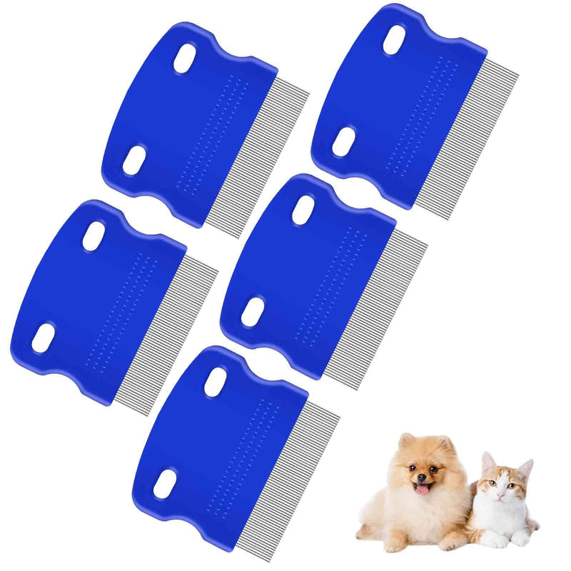 Brillirare 5 Pack Flea Lice Comb, Stainless Steel Dog Cat Grooming Combs with Rounded Teeth, Professional Pet Tear Stain Remover, Dematting Tool for Small, Medium & Large Pets