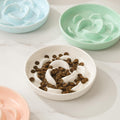 Ceramic Cat Slow Feeder Bowl - 6.3'' Wide Opening Whisker Friendly Cat Plate for Dry and Wet Food - Cute Maze Feeder Dish Helps Reduce Vomiting - Microwave and Dishwasher Safe - White