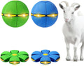 2PCS Goat Ball Toy with 3 Lights, Interactive Flying Saucer Disc Ball for Goat Dog Horse Enrichment Play Toy for Farm Sh