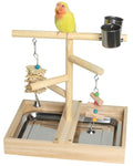 Bird Playground, Natural Wood Bird Play Stand with Stand Perch, Two Toys, Two Food Cups, and Removable Tray, Suitable for Lovebirds, Cockatiels, Budgies, Parakeets, and Other Small Birds