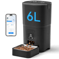 PAPIFEED Automatic Cat Feeder with App, 2.4G WiFi Cat Food Dispenser, 6L Timed Cat Feeder for Dry Food, 10 Meals/Day, 12 Portions/Meal, Dual Power Supply Smart Pet Feeder for Small Dog, Black