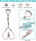 JiangYanus Double Dog Leash - No Tangle Dual Dog Leash 360° Swivel Walking Training Lead with Comfortable Padded Handle for Two Dogs (Pink, Small)