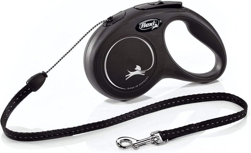 FLEXI New Classic Cord Retractable Dog Leash for Small Dogs up to 26 lbs. – 16 ft., Black | Tangle-Free Pet Walking Leash with One-Handed Brake, Pause, Lock|German Quality Product