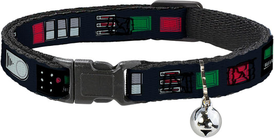 Star Wars Breakaway Cat Collar with Bell, Plastic Clip, Easy Adjustable, Star Wars The Child Chibi Face Blocks Black, 8.5 to 12 Inches 0.5 Inch Wide