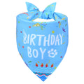 WoffBow Dog Birthday Boy Bandana for Medium Large Dogs - Reversible Blue Confetti Tie-On Scarf, Happy Birthday Party Outfit Puppy Gift, 14-18" Neck
