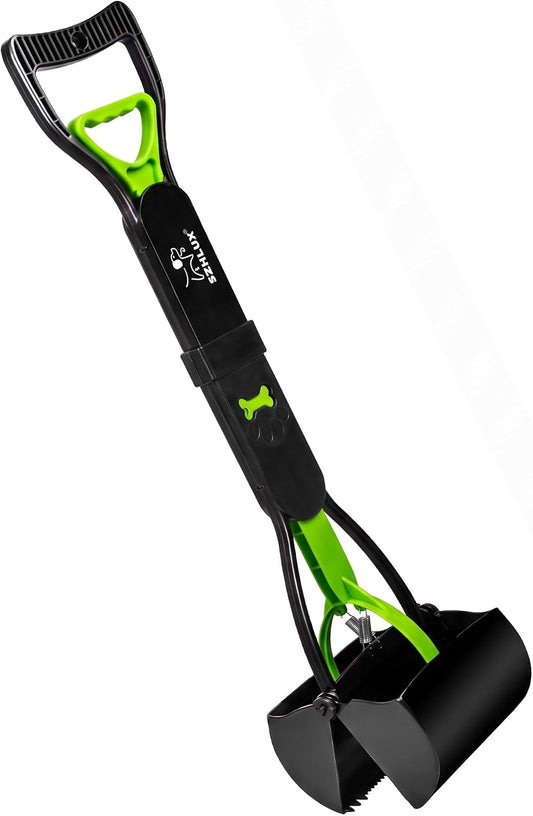 SZHLUX 28" Pooper Scooper, Foldable Dog Pooper Scooper with Unbreakable Material and Durable Spring for Grass and Gravel, Green