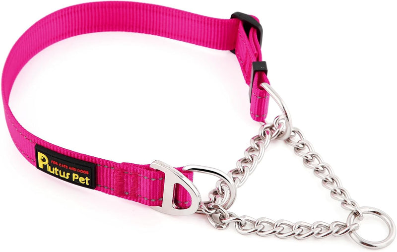 Plutus Pet Martingale Dog Collar with Stainless Steel Chain, Hot Pink, S