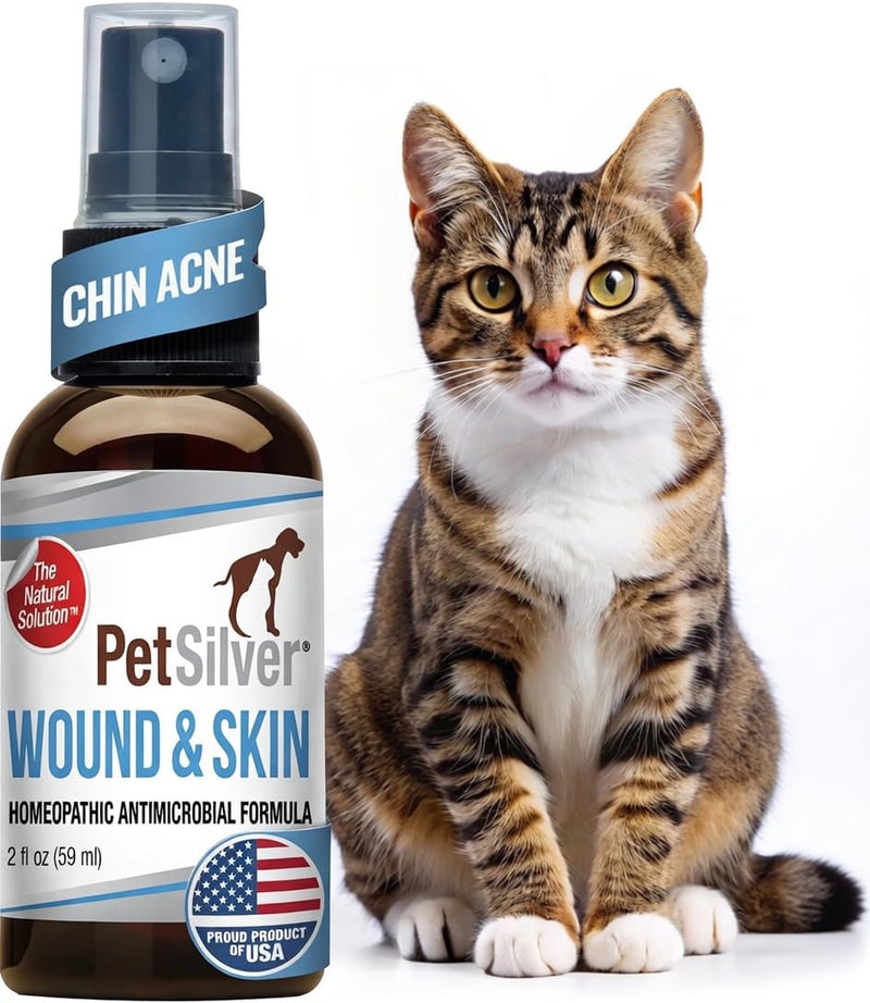 PetSilver Wound & Skin Spray for Cats - Chelated Silver, Superior to Colloidal Silver - Wound Care, Allergy & Itch Relief, Hot Spot Treatment for Cats - Natural Skin Soother - Made in USA - 2 fl oz