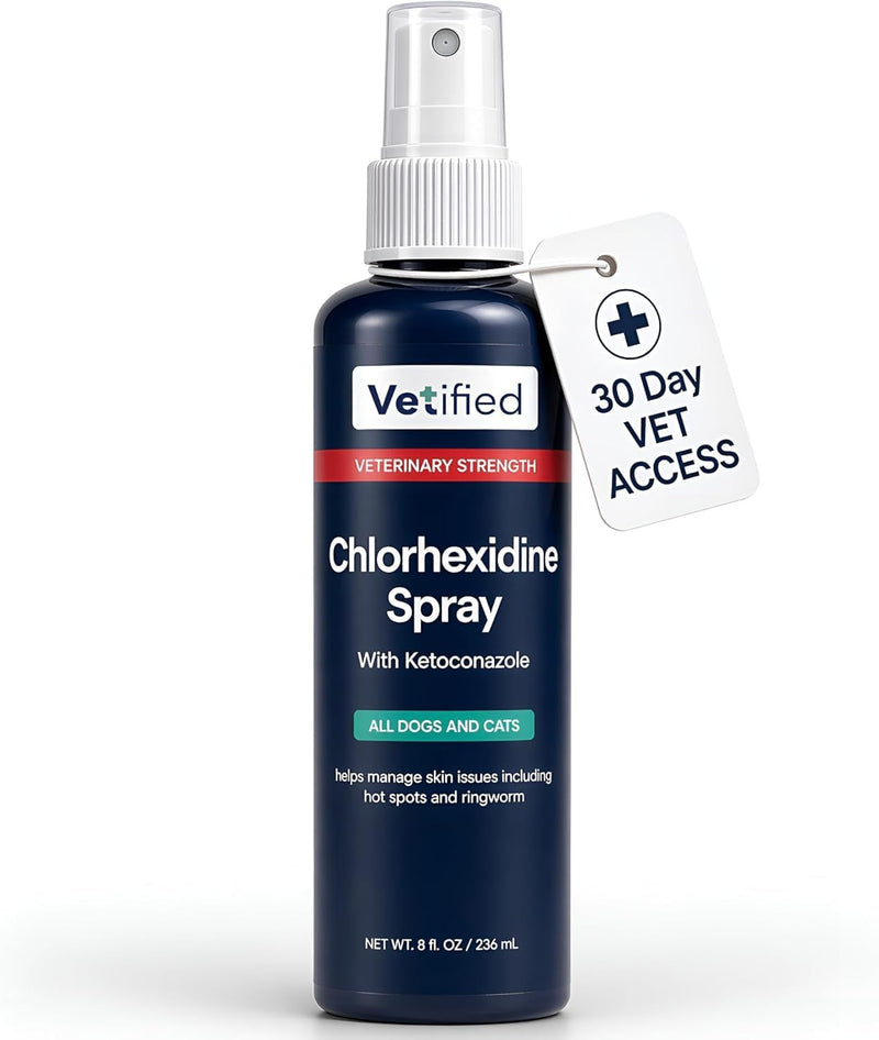 VETIFIED Chlorexhidine Spray for Dogs | Veterinary Strength Anti Itch for Dogs for Hot Spots, Rashes & Itchy Paws 8 fl oz (+ 30 Day Vet Access) | NDC 86247-002-08