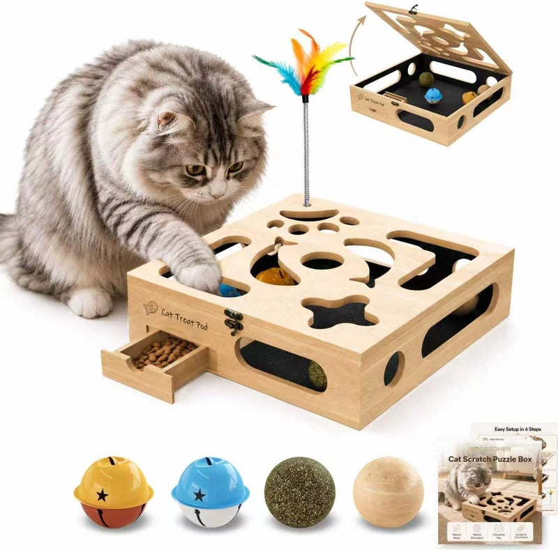 Cat Nail Scratch Puzzle Enrichment Box, Nail File Box with Flip-Top Lid