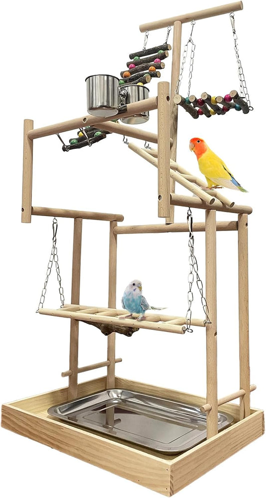 Hamiledyi 4 Layers Large Bird Playground 32" H Pet Parrot Playstand Gym