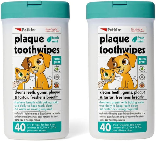 Petkin Cat and Dog Dental Wipes, 80 Wipes (Fresh Mint) - Natural Formula Cleans Teeth, Gums & Freshens Breath - for Dail