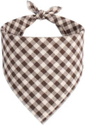 Cotton Linen Dog Bandana 1 Pack, Brown Khaki Gingham Dog Scarf