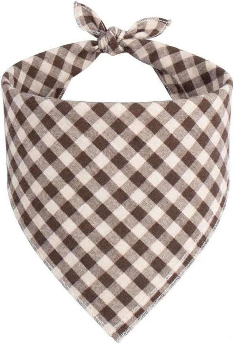 Cotton Linen Dog Bandana 1 Pack, Brown Khaki Gingham Dog Scarf