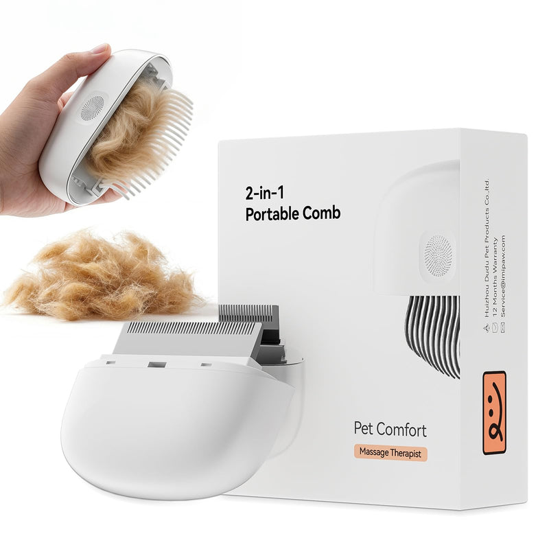 2-in-1 Cat Comb - Soft Pet Brush for Grooming, Metal Flea Comb for Hair Removal & Detangling Mats, Portable Comfortable Tool for Indoor Long & Short Haired Pets