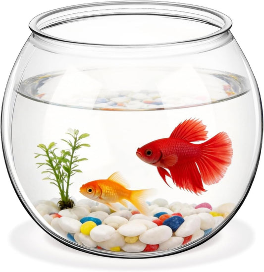 0.5 Gallon Plastic Fish Bowl, Clear Round Desktop Aquarium Small Fish Tank