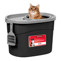 IRIS USA Cat Litter Box Large Top Entry with Lid Enclosed Covered Hooded Design Litter Catching Scatter Shield Pan Dog Proof Pet Proof Scoop Included Odor Control for Indoor Cats Kittens Black/Gray